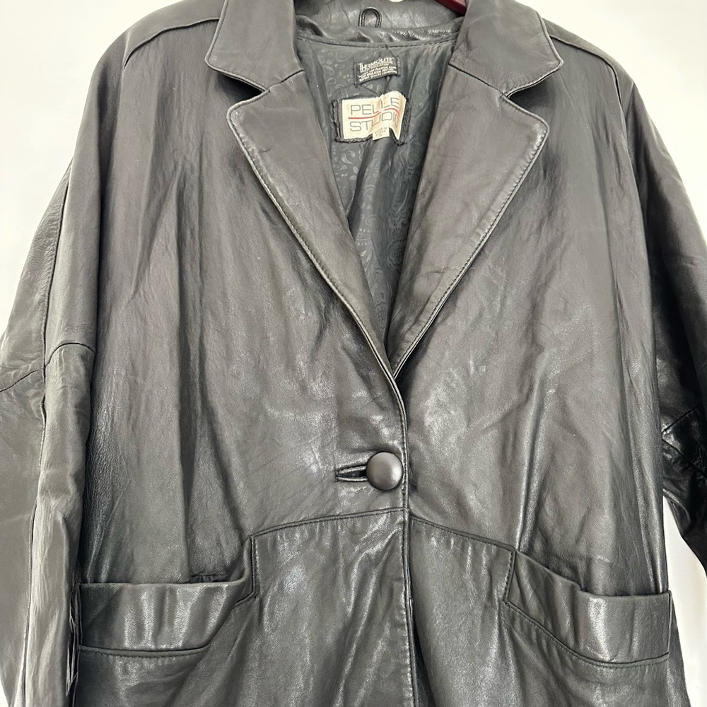 Pelle Studio Vintage Black Long Leather Coat - Picture 2 of 6